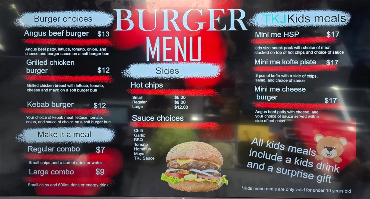 Menu, Turkish Kebab Joint
