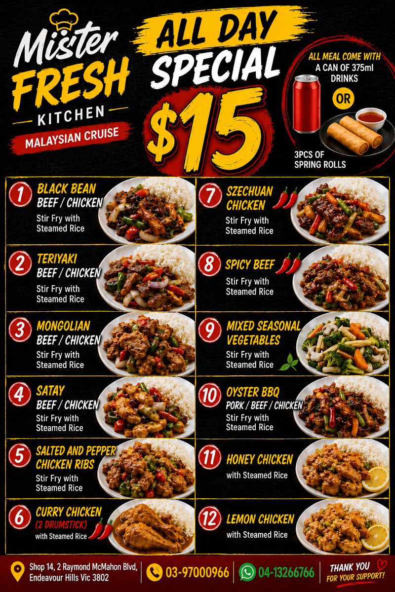 Menu, Mister Fresh Kitchen