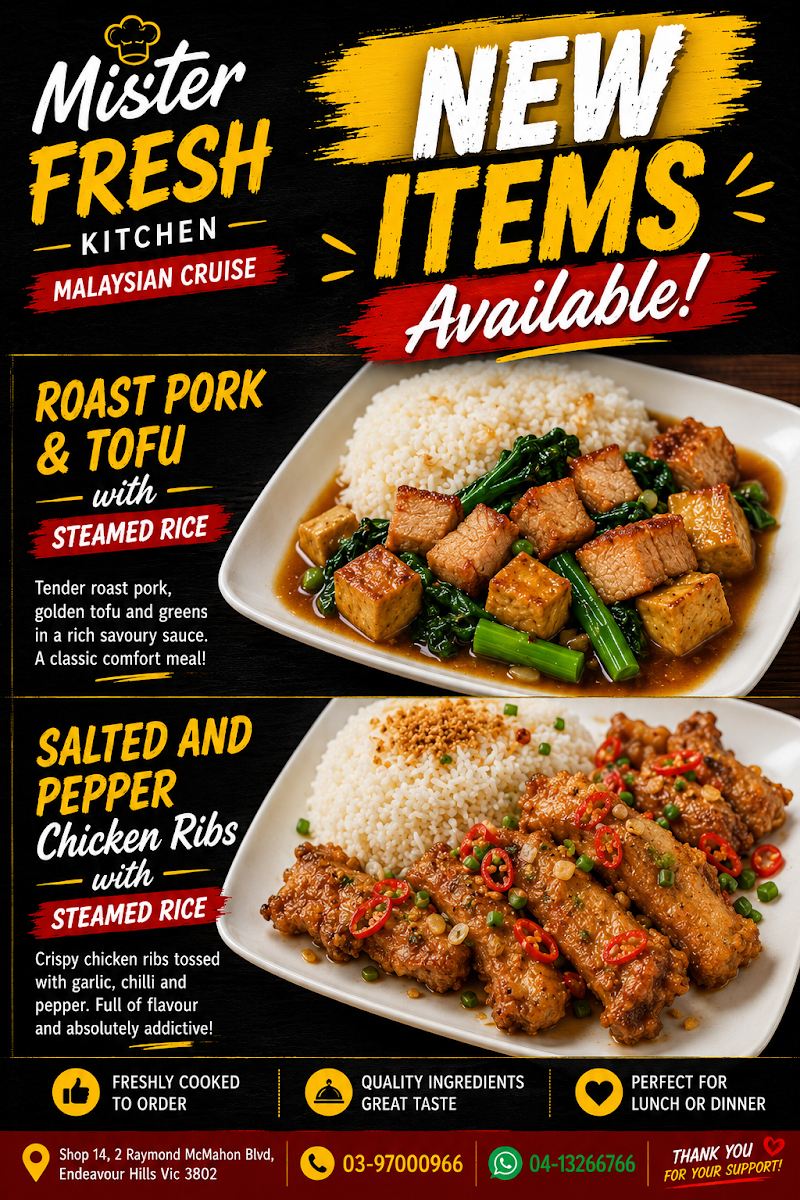 Menu, Mister Fresh Kitchen