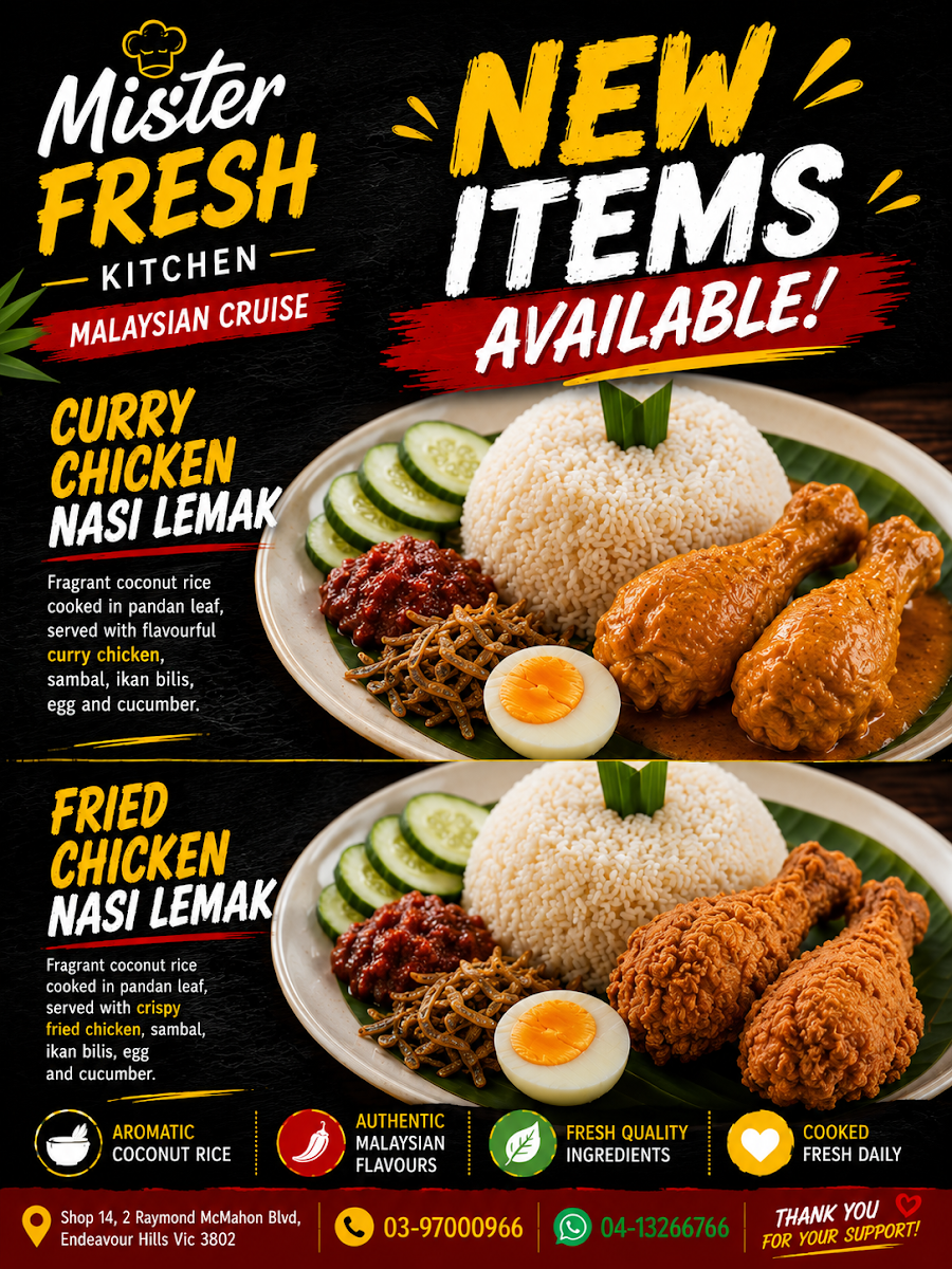 Menu, Mister Fresh Kitchen