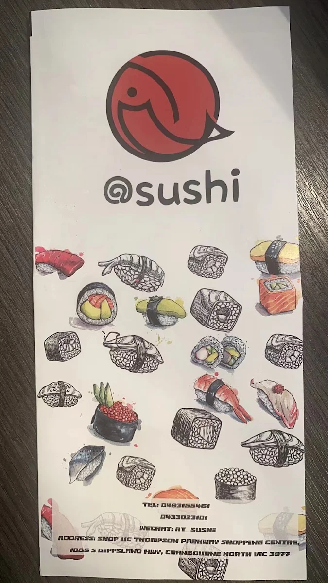 Menu, at sushi & coffee bar