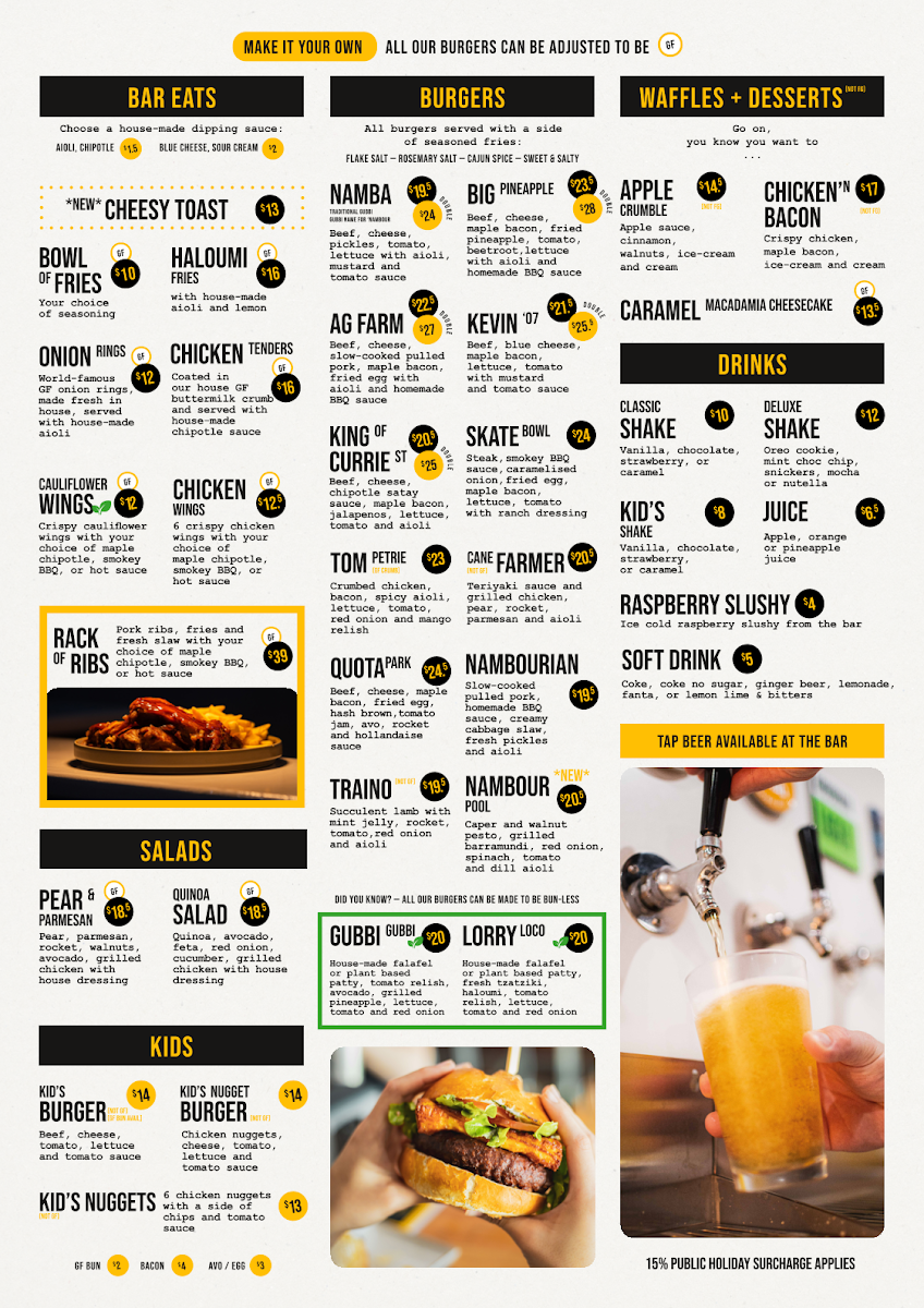 Menu, DownTown Burgers