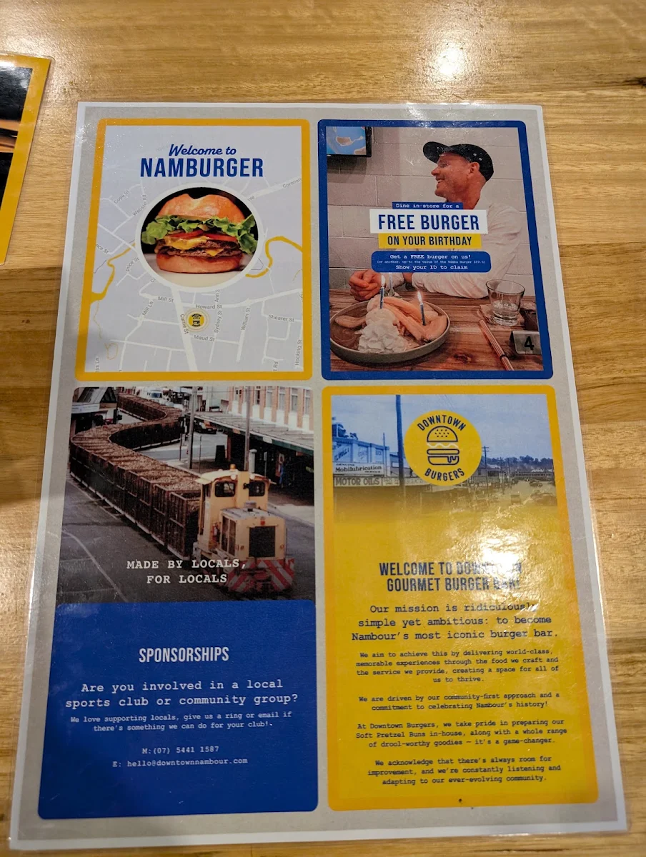 Menu, DownTown Burgers