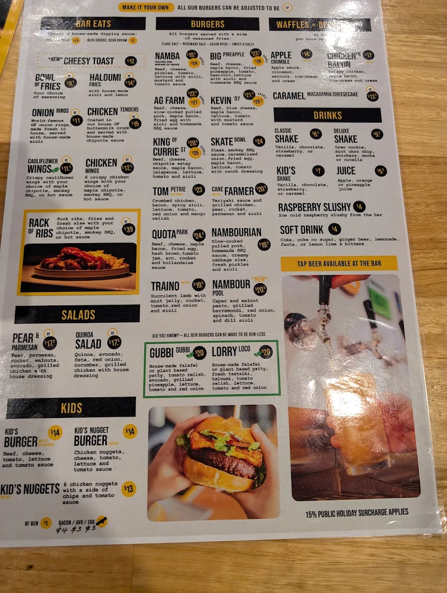 Menu, DownTown Burgers