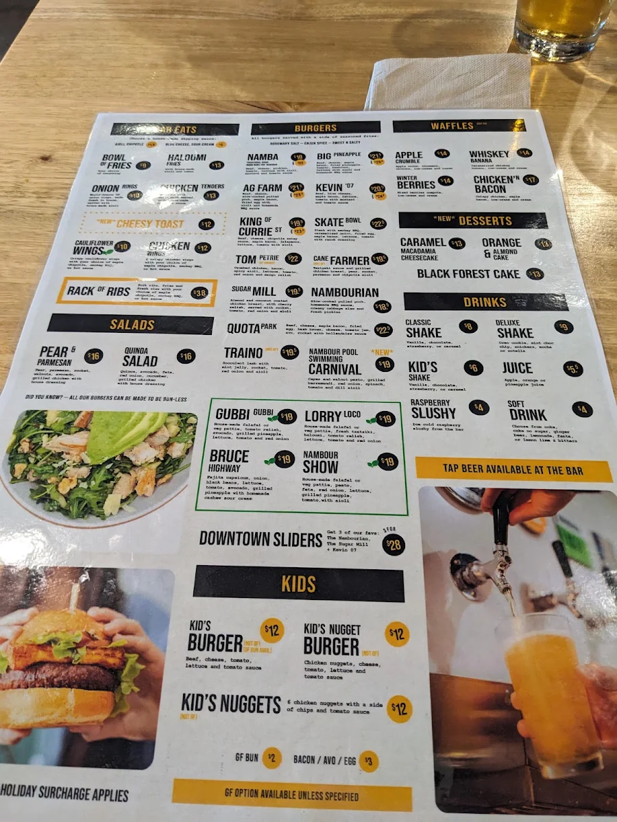 Menu, DownTown Burgers