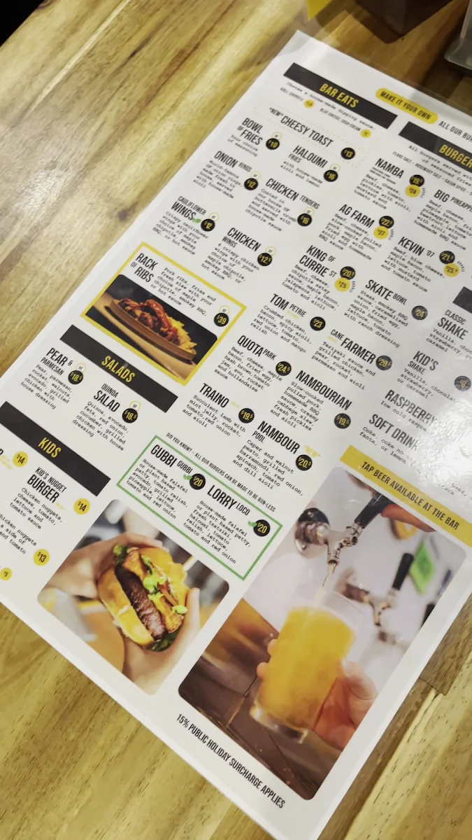 Menu, DownTown Burgers