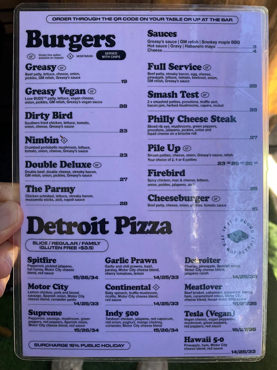 Menu, Grease Monkey