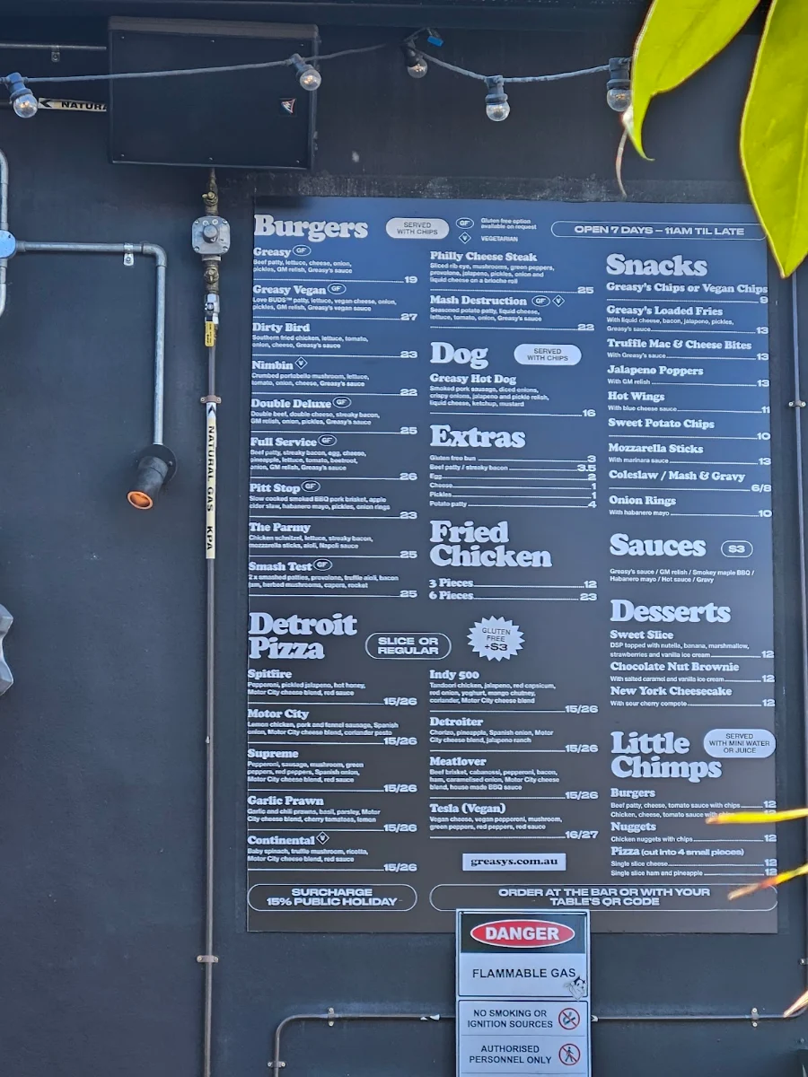 Menu, Grease Monkey