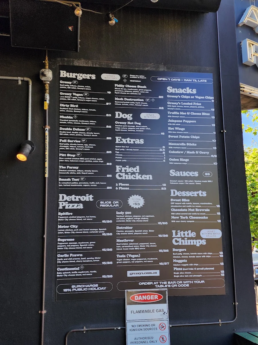 Menu, Grease Monkey