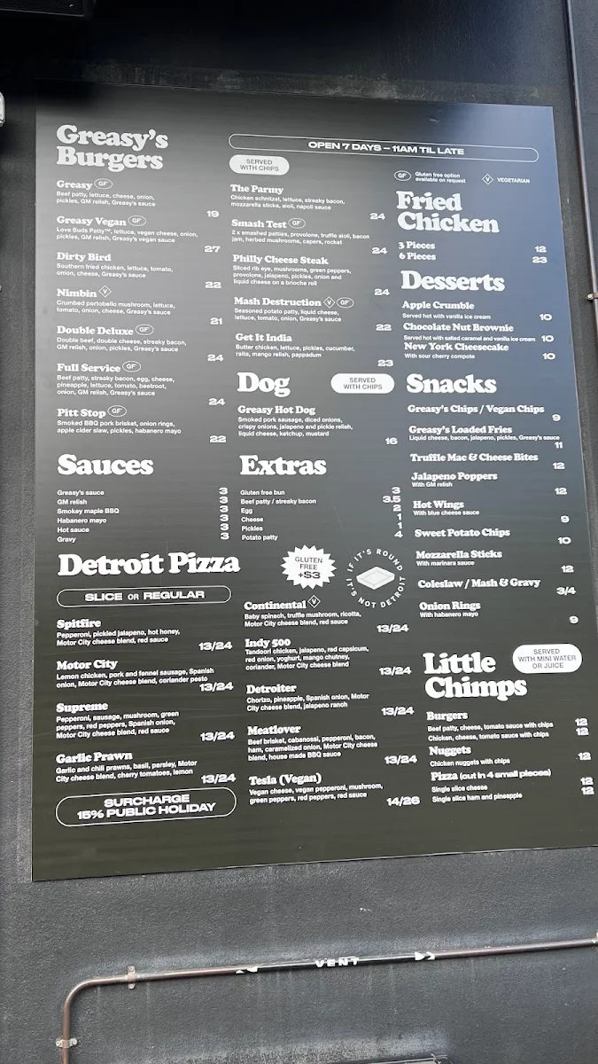 Menu, Grease Monkey