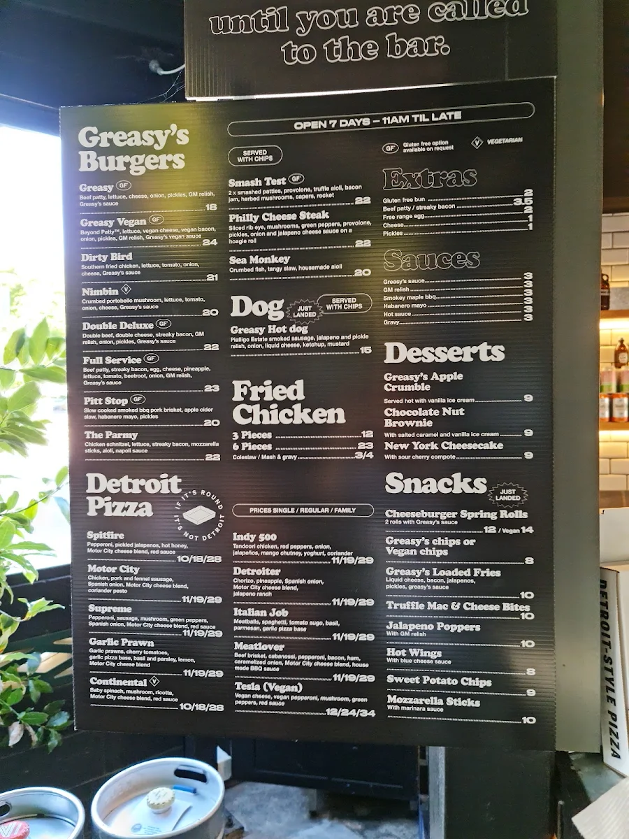 Menu, Grease Monkey