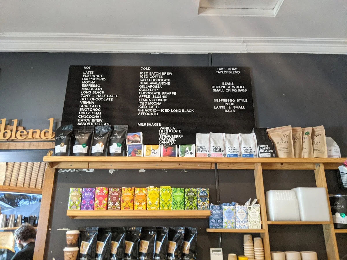 Menu, Taylor Blend cafe