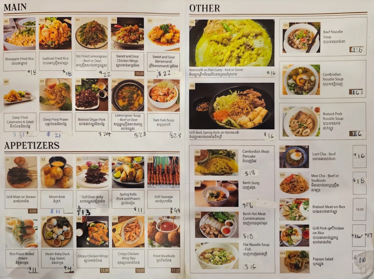 Menu, Cambodian Street Food