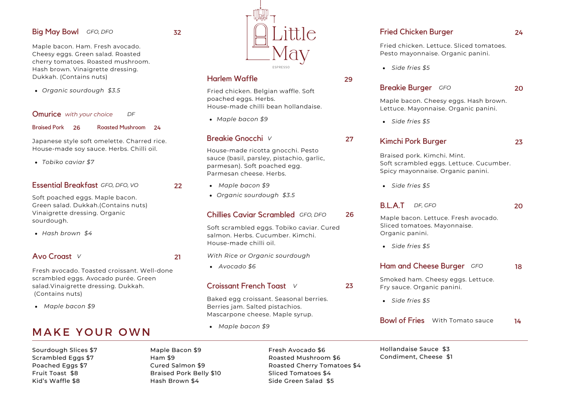 Menu, Little May Espresso