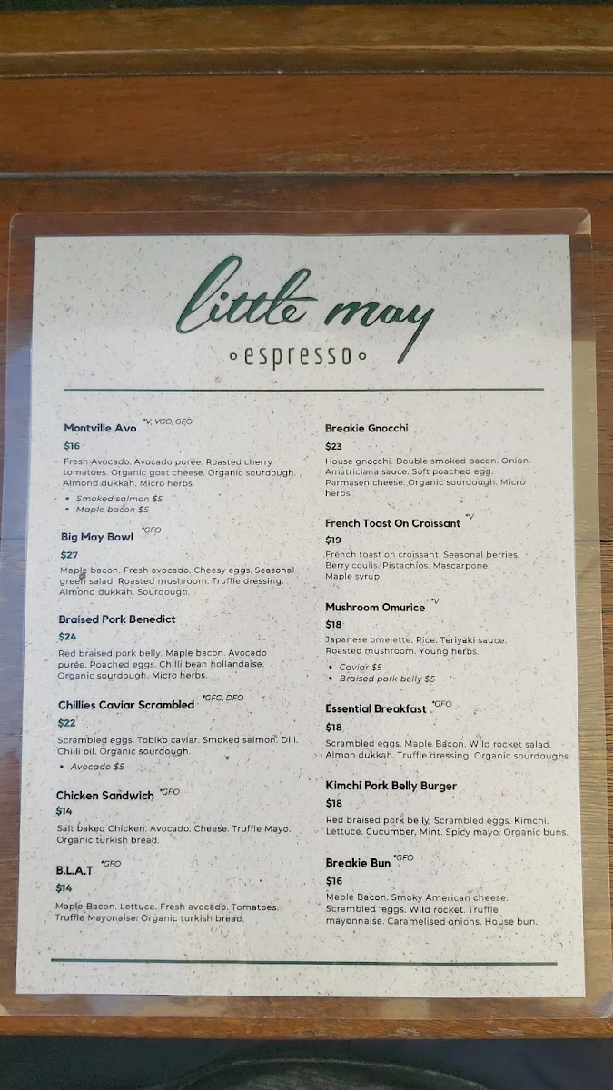 Menu, Little May Espresso