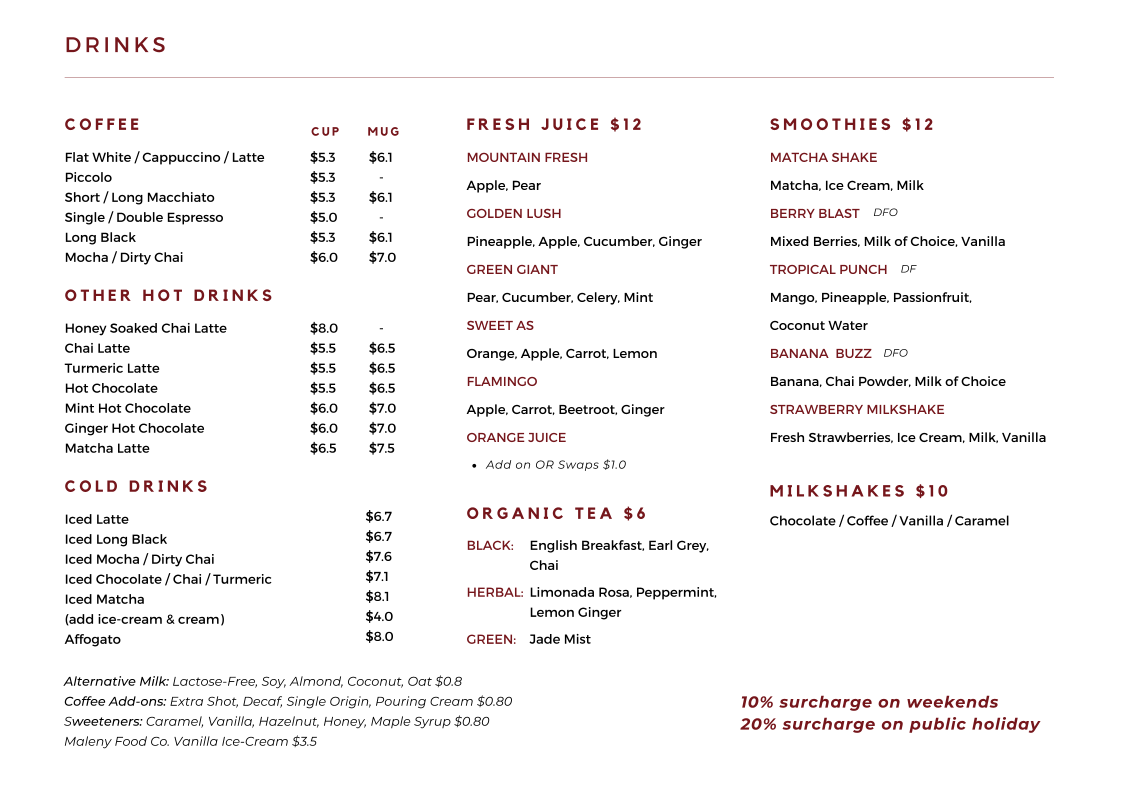 Menu, Little May Espresso