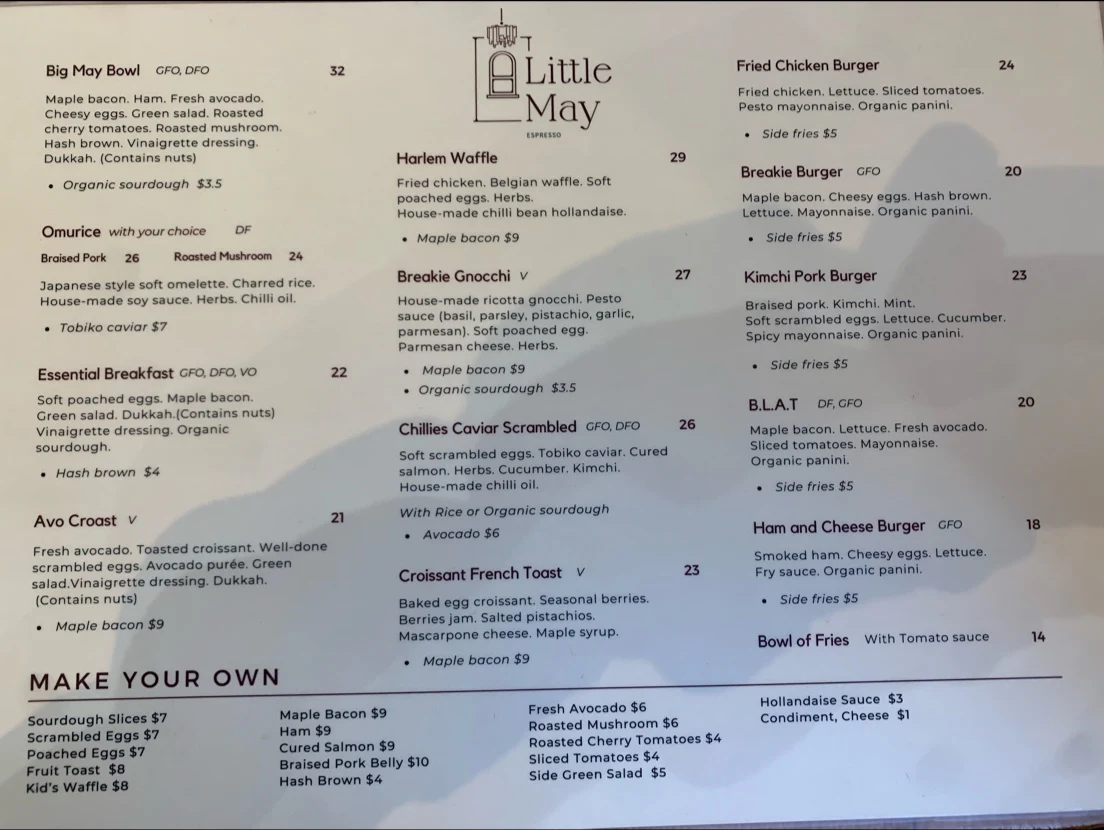 Menu, Little May Espresso