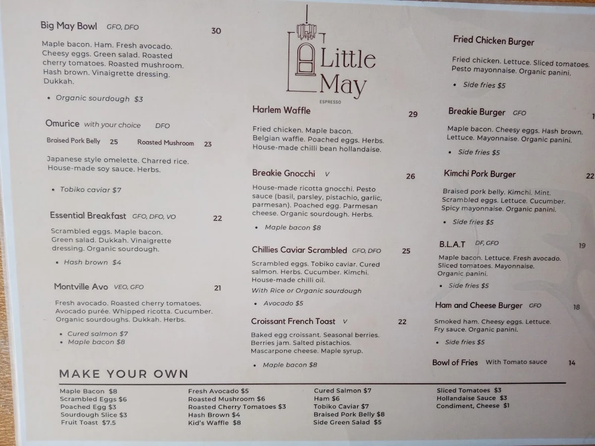 Menu, Little May Espresso