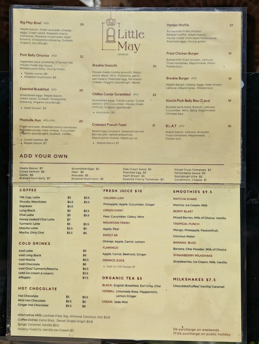 Menu, Little May Espresso
