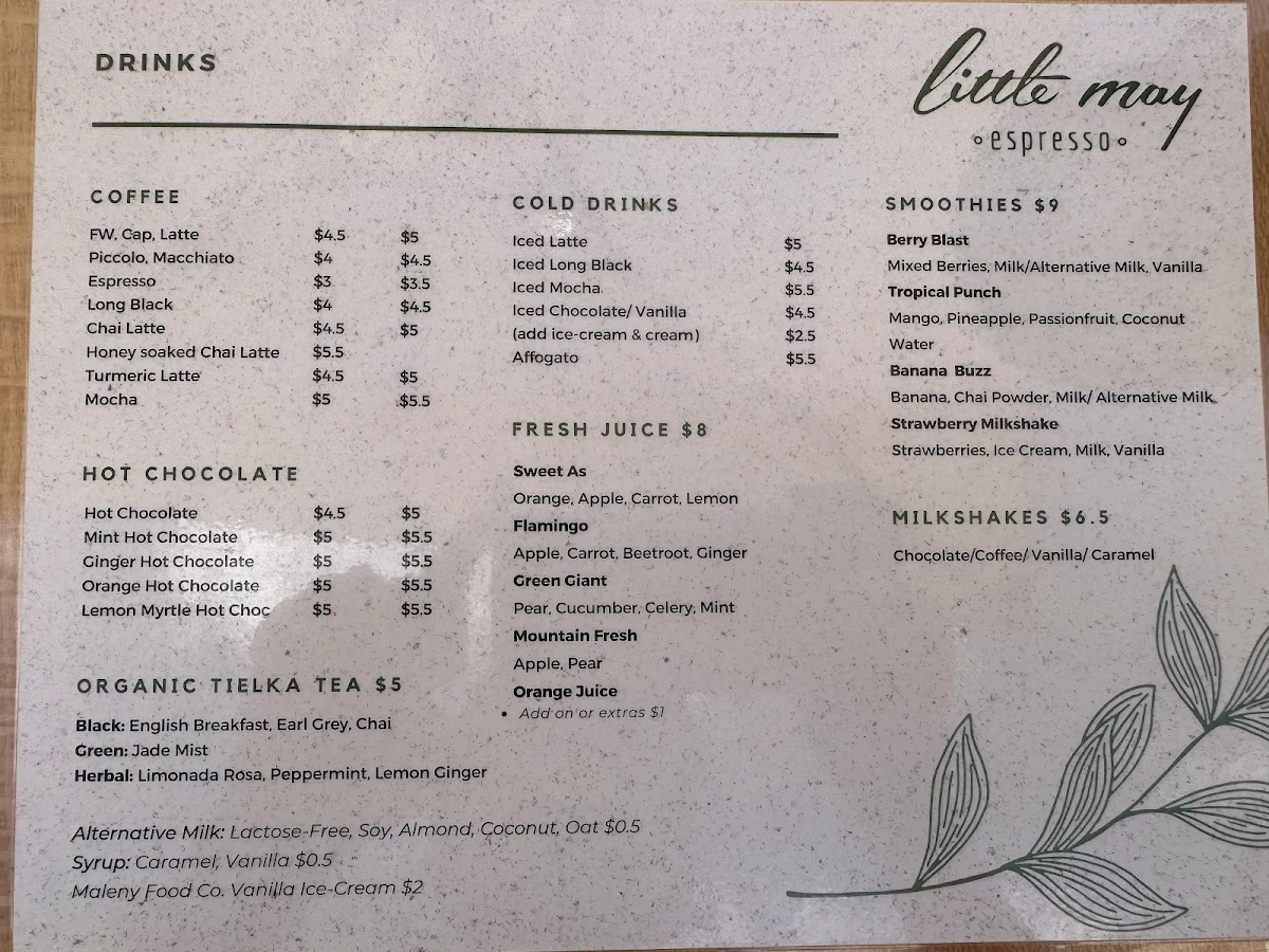 Menu, Little May Espresso