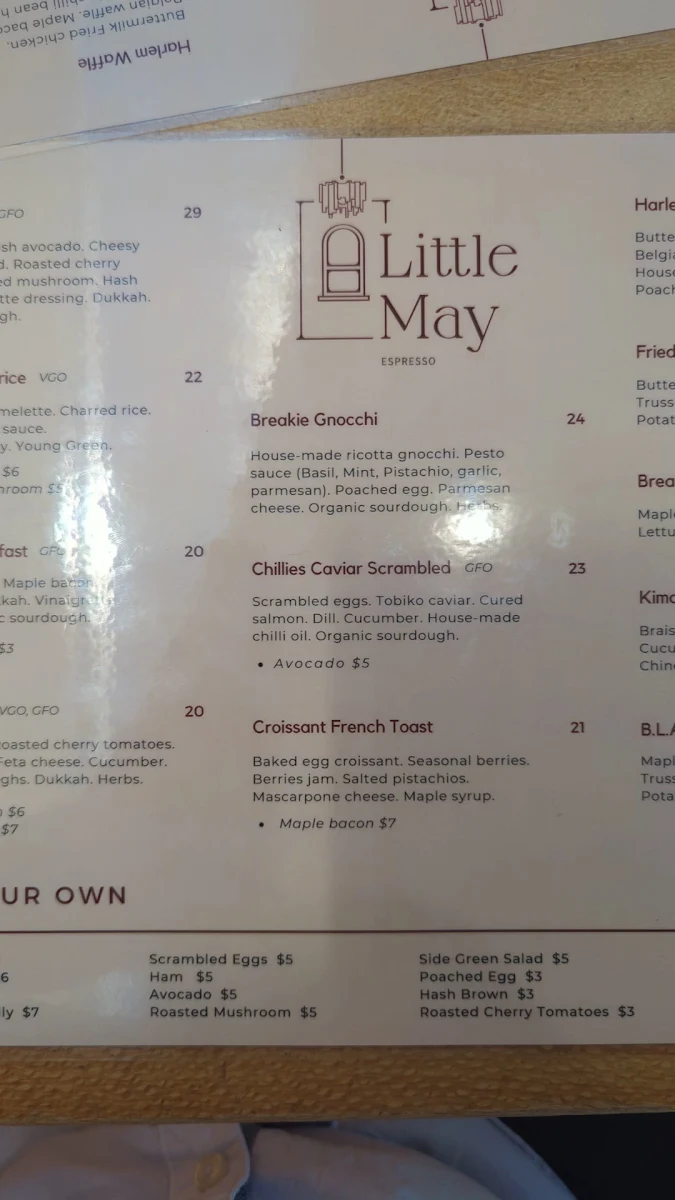 Menu, Little May Espresso
