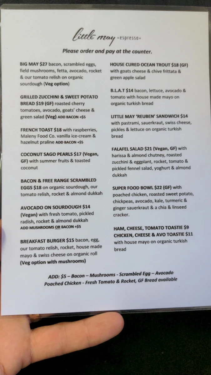 Menu, Little May Espresso