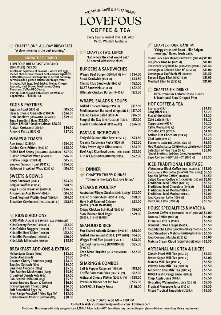 Menu, LOVEFOUS COFFEE & TEA