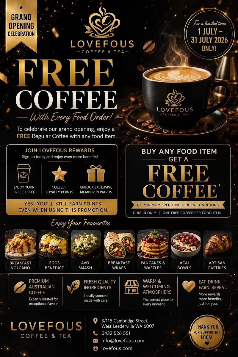 Menu, LOVEFOUS COFFEE & TEA
