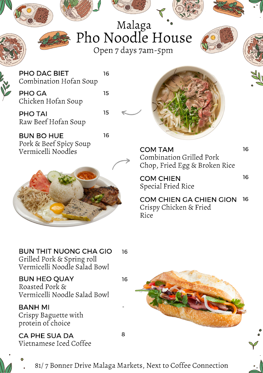 Menu, Malaga Pho Noodle House
