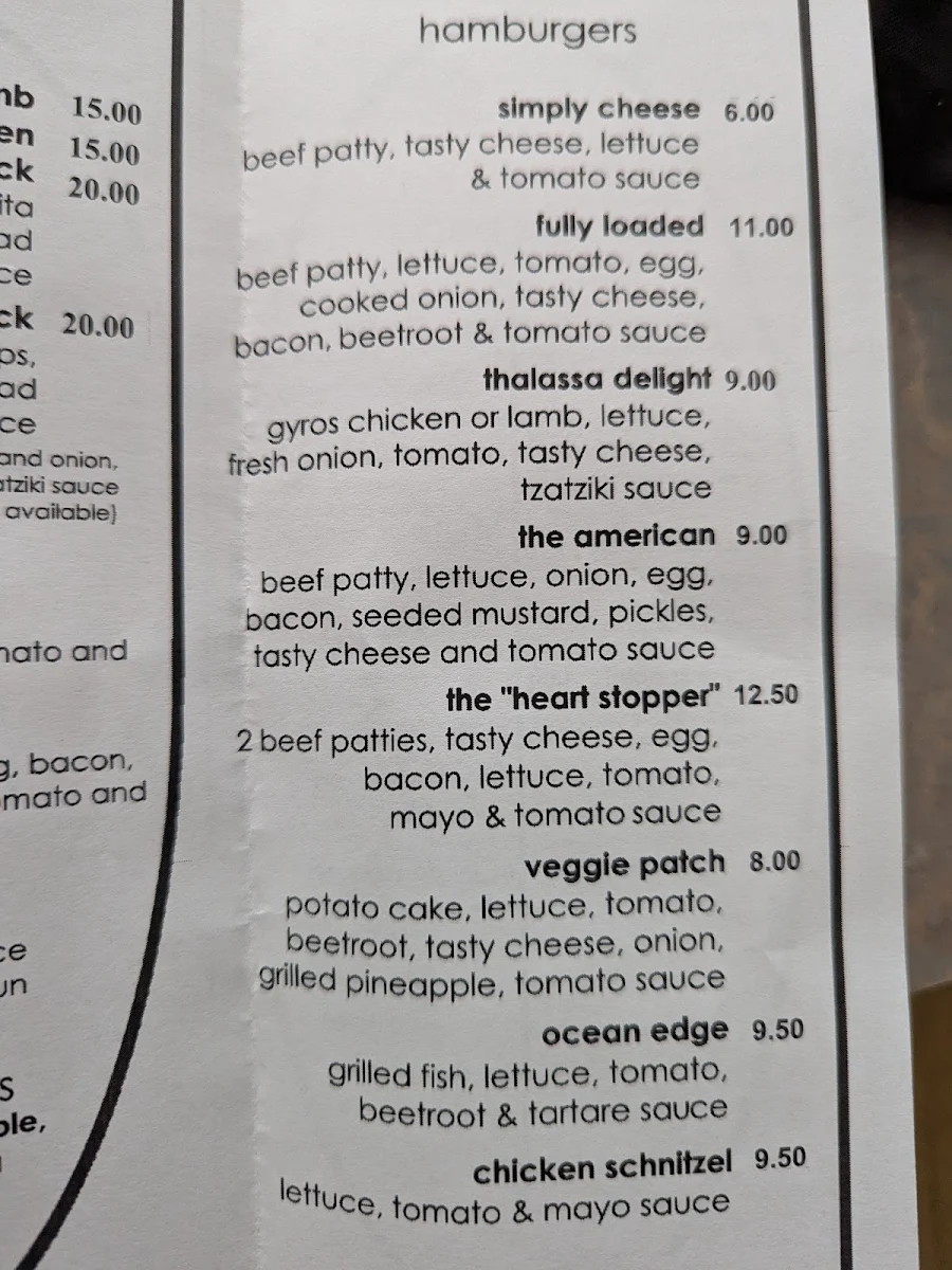 Menu, Thalassa Fish and Chippers
