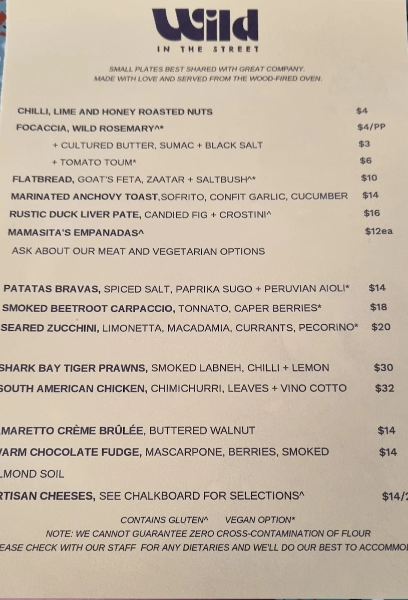 Menu, Wild in the Street