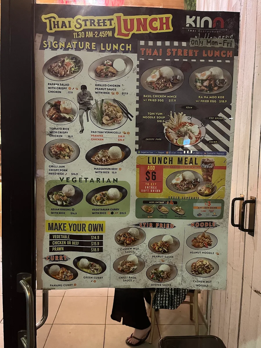 Menu, Kinn Thai Wollongong