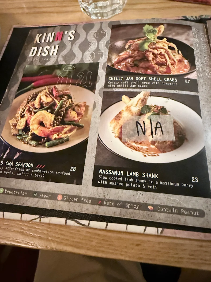 Menu, Kinn Thai Wollongong
