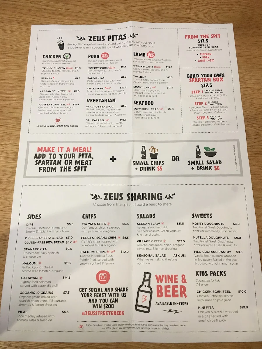 Menu, Zeus Street Greek Westfield Chermside