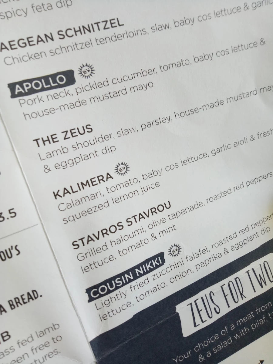 Menu, Zeus Street Greek Westfield Chermside