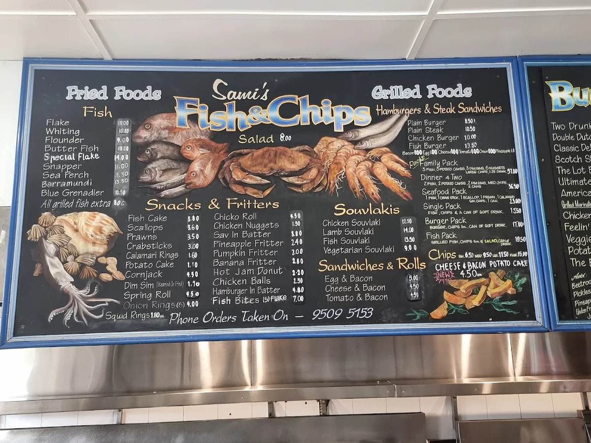 Menu, Sami’s Fish & Chips Burke Rd