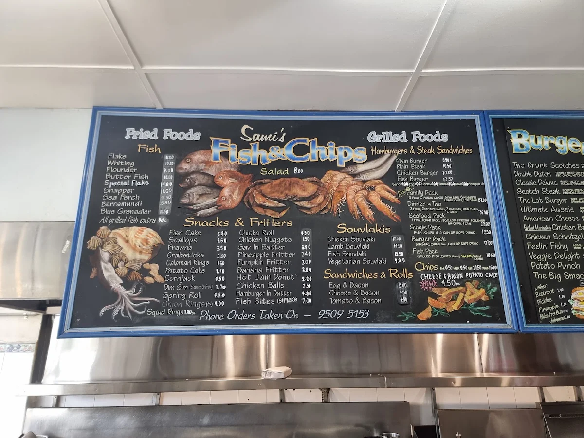 Menu, Sami’s Fish & Chips Burke Rd