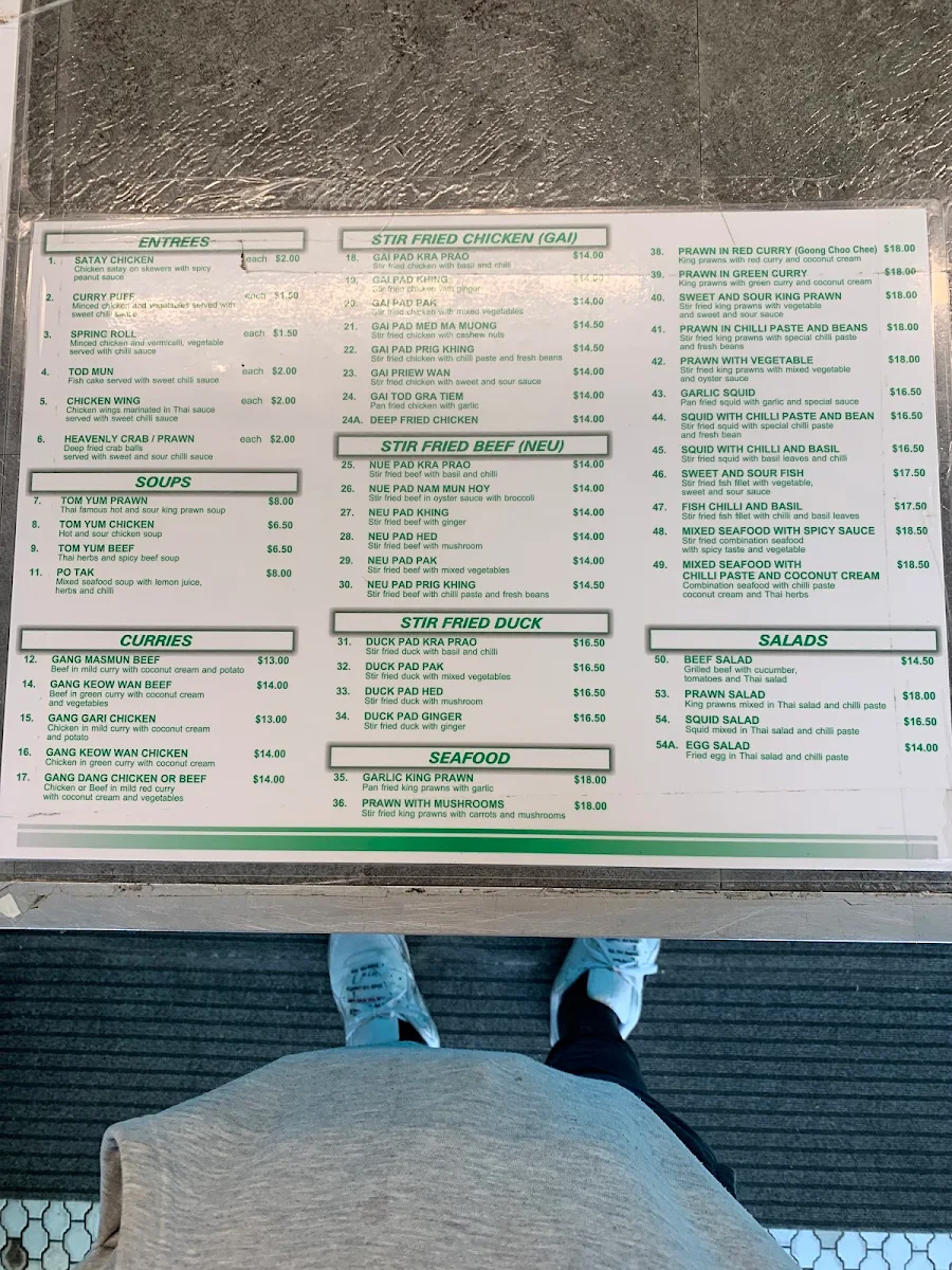 Menu, Ben's The Thai Takeaway