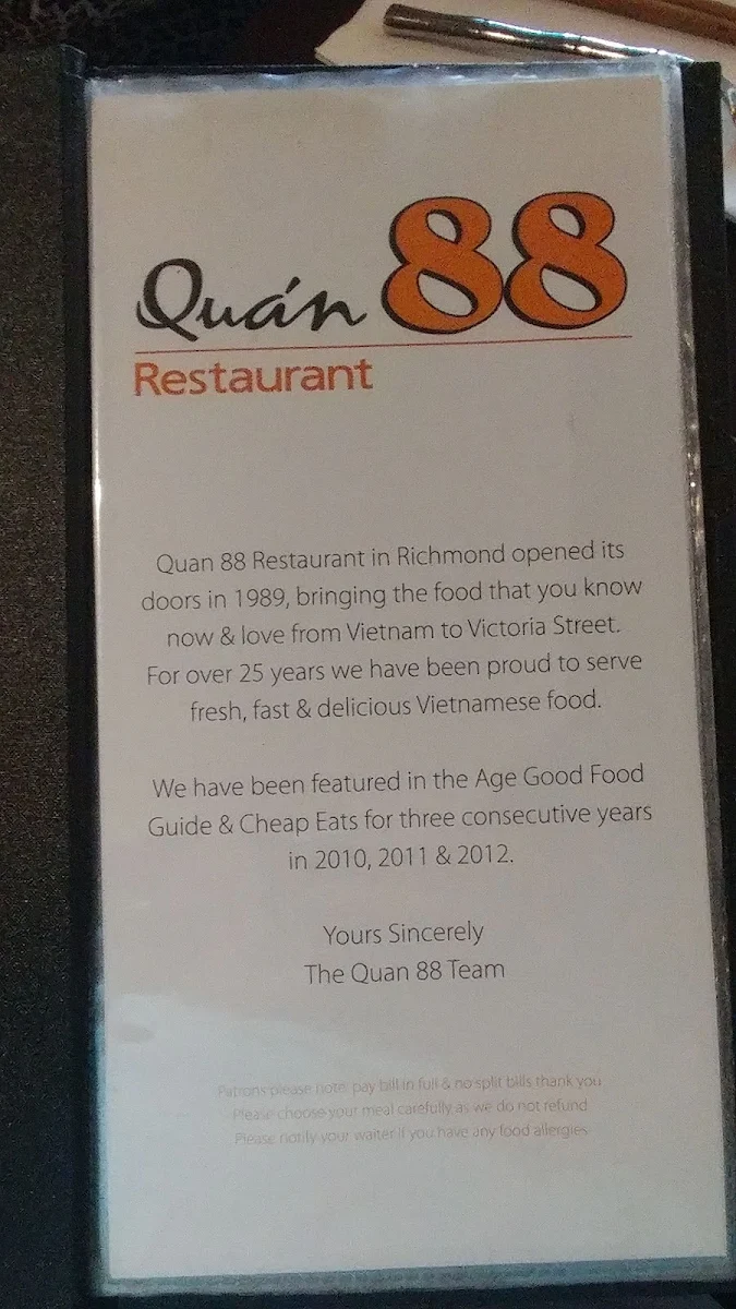 Menu, Quan 88