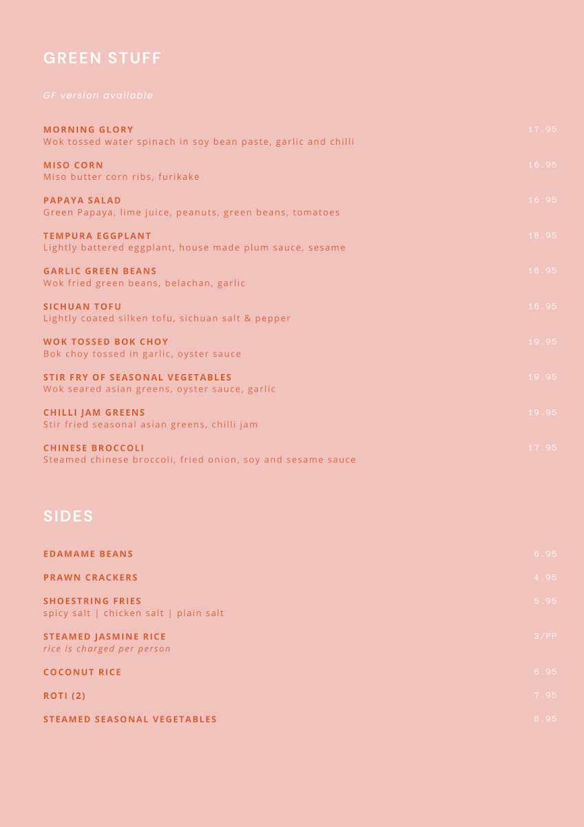 Menu, Lane 198 | Thai and Asian Fusion restaurant in Gladesville