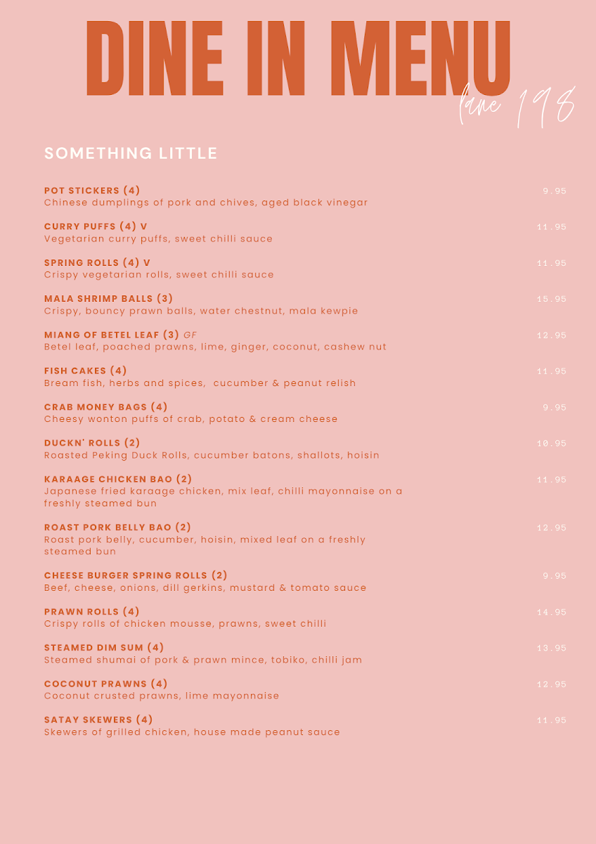 Menu, Lane 198 | Thai and Asian Fusion restaurant in Gladesville