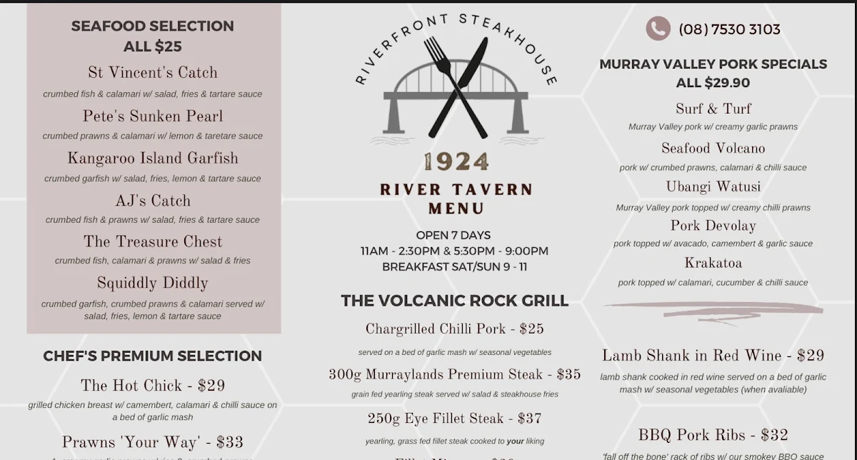 Menu, 1924 RiverFront Steakhouse