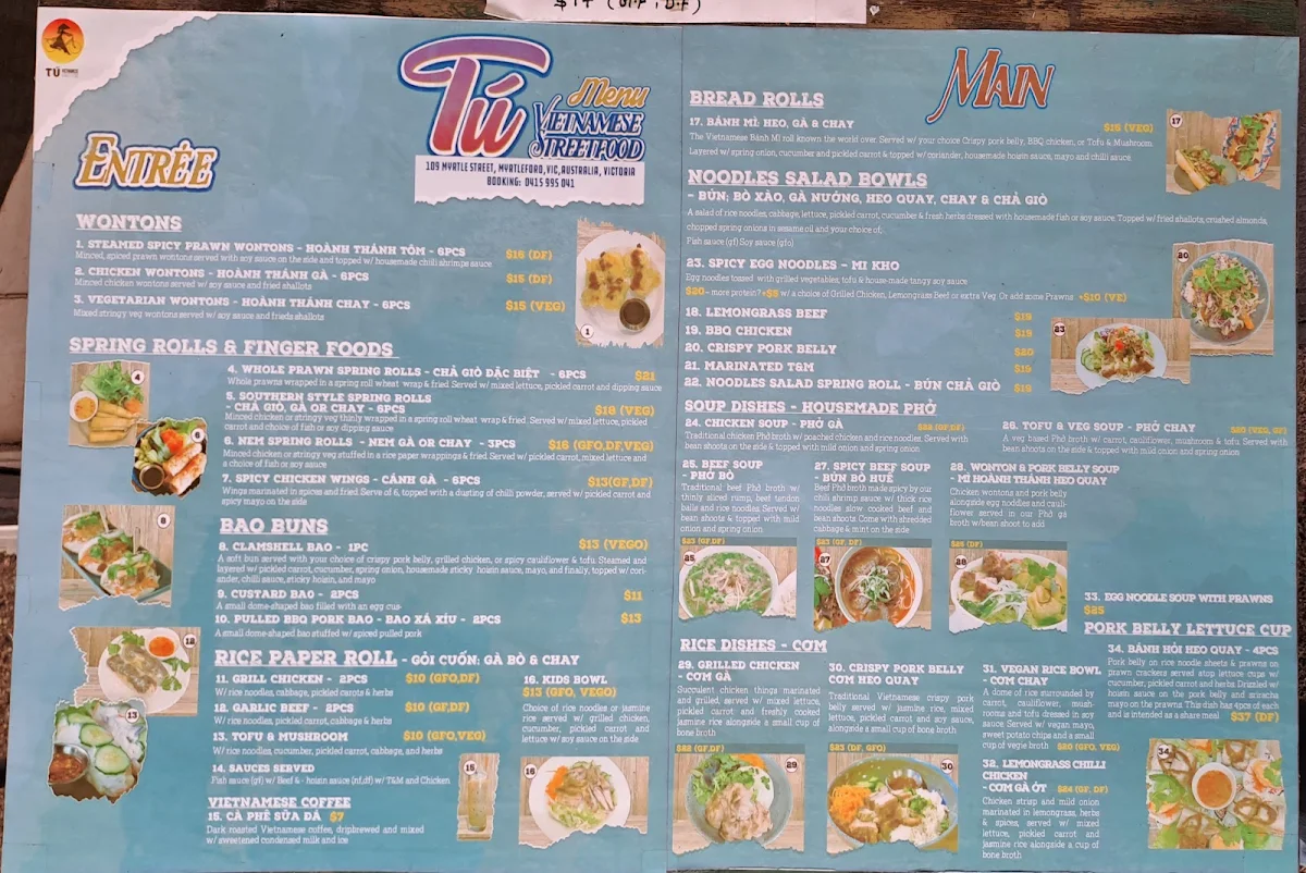 Menu, Tu Vietnamese Street Food