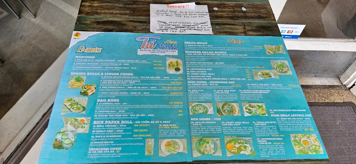 Menu, Tu Vietnamese Street Food