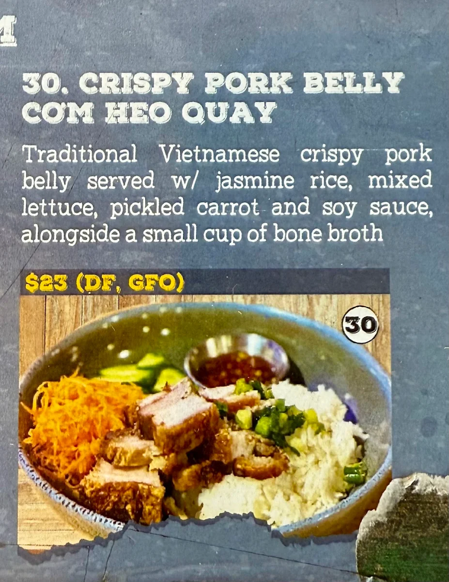 Menu, Tu Vietnamese Street Food