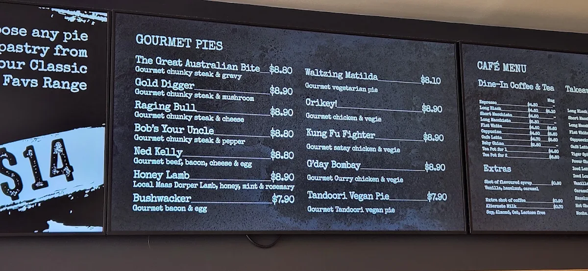 Menu, Pinjarra Bakery (Port Kennedy)