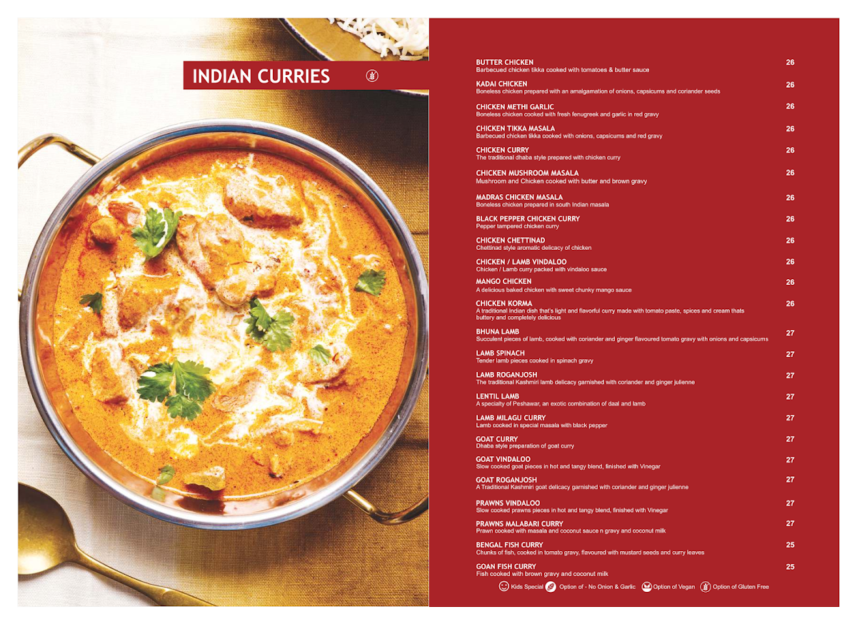 Menu, Sankalp Indian Restaurant - Southern River