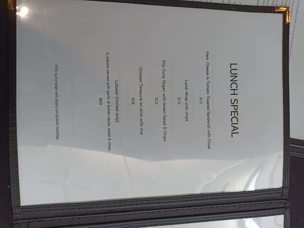 Menu, The Panorama Bistro & Bar