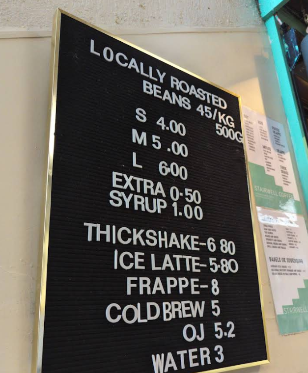Menu, Stairwell Coffee