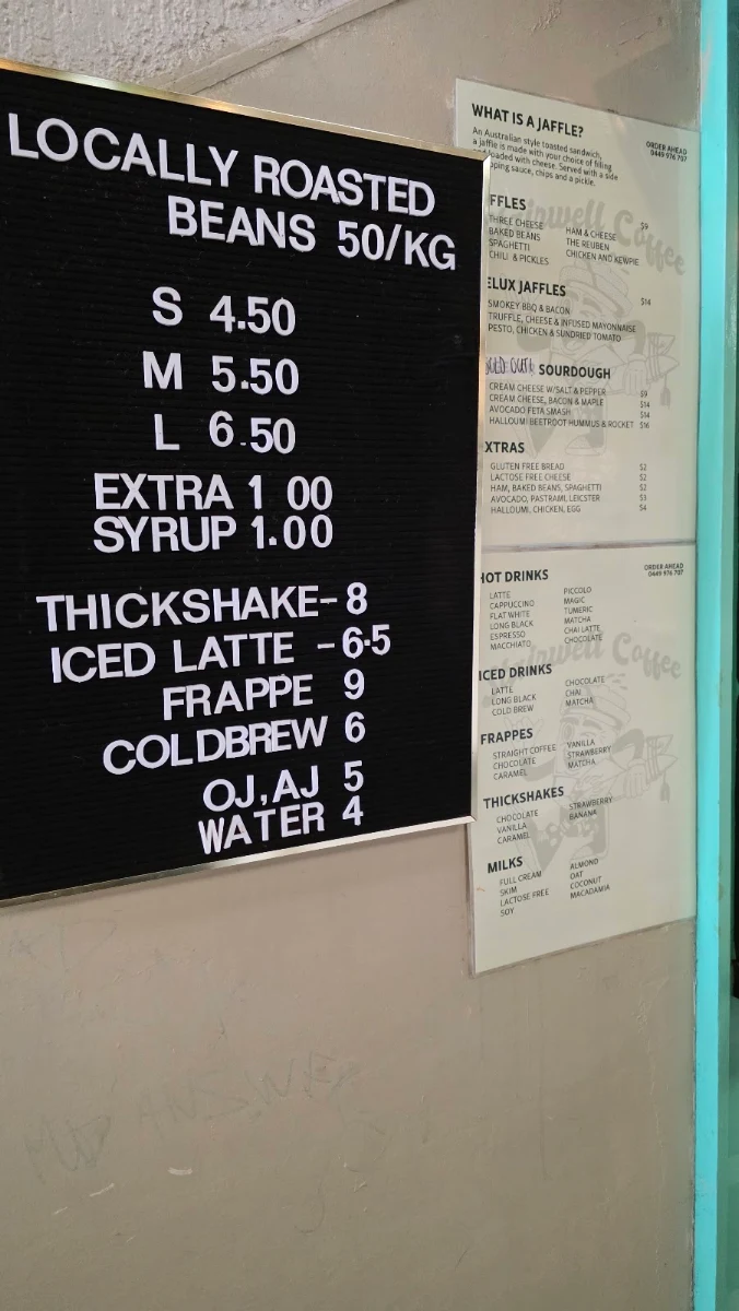 Menu, Stairwell Coffee